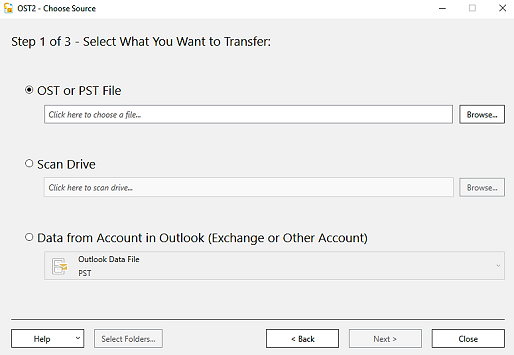 Transfer OST file to PST Outlook 2016